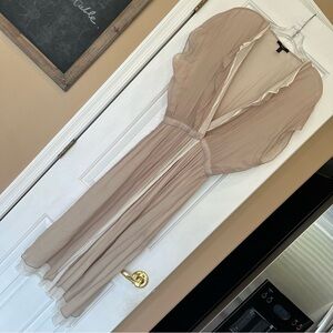 Trois Sheer Gauzy Dress Wrap Long Tan Ruffled EUC Size 2 Layered Ethereal Fairy